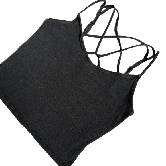 EXPRESS BLACK CROPPED TANK TOP WITH CRISS CROSS STRAPS SIZE XS - Picture 3 of 6